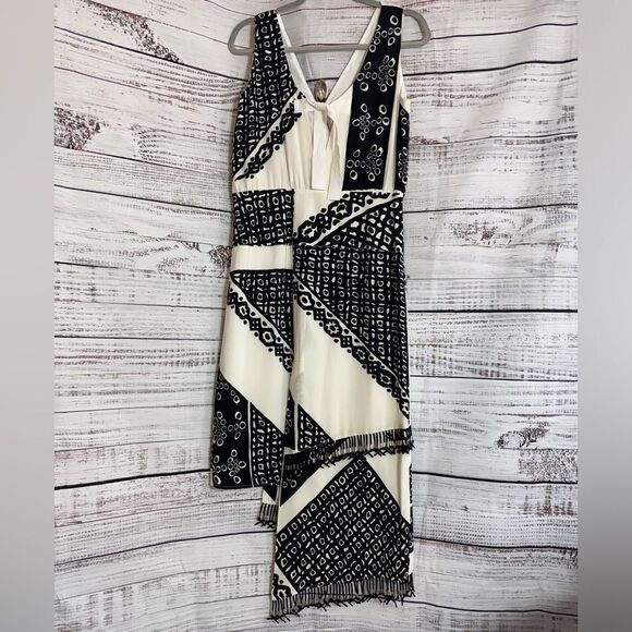 Aquazzura Dress Womens Sz 10 pavilion asymmetrical Silk in optic white & Black - Picture 6 of 16